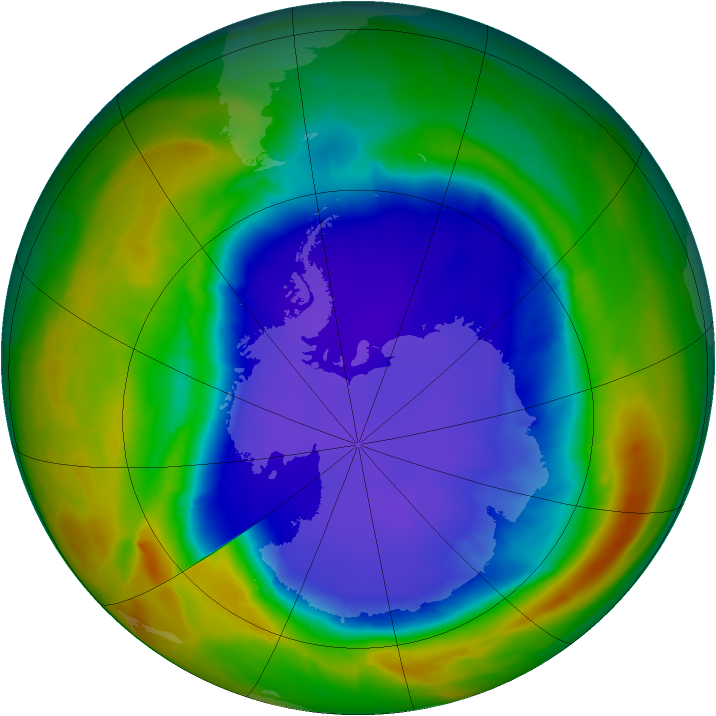 Antarctic ozone map for 21 September 2014